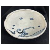 Antique East Asian Blue & White Bird & Wave Dish