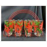 Hazel Atlas Poinsettia Tumblers (8) & Caddy
