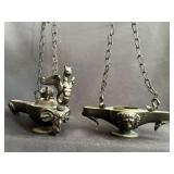 Pair L. Chialli Grand Tour Bronze Hanging Lamps