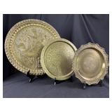 Three Antique Middle Eastern Engraved Brass Plates