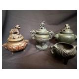 4 Chinese Bronze Tripod Censers Dragon & Foo Dog