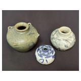 3 Antique Chinese Blue & White Pottery Jarlets