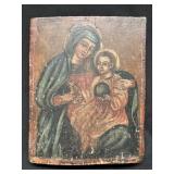 Antique Bulgarian Madonna & Child Wood Icon