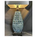 MCM Blue Glazed Geometric Ceramic Table Lamp