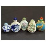 5 Chinese Porcelain & Enamel Snuff Bottles