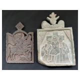 Pair Ethiopian Coptic Carved Soapstone Icons