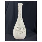 Italian White Glaze Ceramic Bud Vase Ribbon Relief