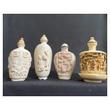 4 Chinese Carved Relief Snuff Bottles