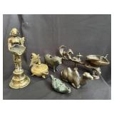 6 Brass & Bronze Figural Oil Lamps Animals
