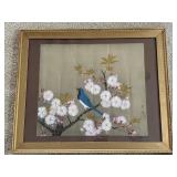 Kafu Japanese Silk Painting Blue Bird & Sakura