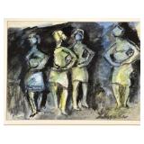 Irving Lehman Modernist Four Women Watercolor