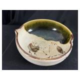 Japanese E-Oribe Chawan Bird Motif Tea Bowl