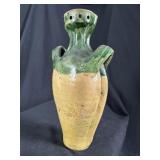 Vintage Sicilian Glazed Terracotta Handled Flask