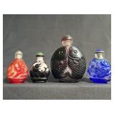 4 Chinese Peking Glass Overlay Snuff Bottles