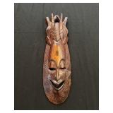 African Hand-Carved Wooden Wall Mask Horned Face