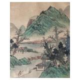 Japanese Mountain Landscape Folding Screen Panel