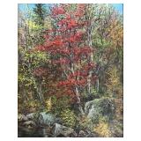 George C. Benedict Oil on Board Vibrant Red Maple
