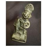 African Bronze Warrior w Shield & Spear