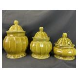 3 MCM Pottery Canisters Scalloped & Avocado Glaze