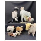 10 Vintage German Putz & Folk Art Sheep Figures