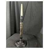 Asian Black Lacquer Bird & Floral Candlestick