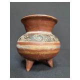 Polychrome Tripod Pottery Jar Incised Geometric