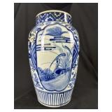 Chinese Blue & White Landscape Baluster Jar