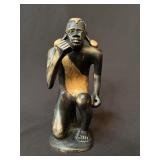 African Ivory Coast Kneeling Warrior Carved Figure
