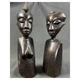 2 African Busts Handcarved Ebony Primitive Pair