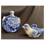 2 Chinese Blue & White Porcelain Figural Vessels