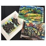 3 Irving Lehman Abstract Expressionist Watercolor
