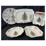 5 Spode Porcelain Christmas Tree Serving Trays Lot