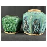 Chinese Shiwan Pottery Green Octagonal Ginger Jar