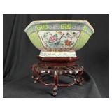 Chinese Famille Rose Hexagonal Bowl & Stand