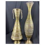 Pair Antique Persian & Turkish Engraved Brass Vase