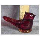 RUBY RED ART GLASS CARDINAL OF LOVE FIGURINE