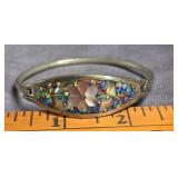 MEXICAN ALPACA SILVER TONE HINGED BANGLE BRACELET