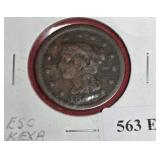 1848 BRAIDED HAIR LARGE CENT COIN