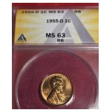 1955-D LINCOLN PENNY MS 63 RR