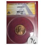 1969-S LINCOLN PENNY MS 63 RR