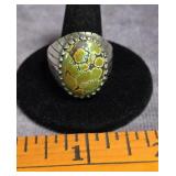 OLIVE GREEN TURQUOISE STERLING SILVER RING
