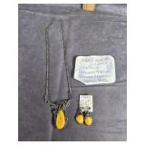 STERLING SILVER BALTIC AMBER NECKLACE & EARRINGS