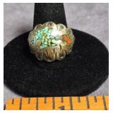 NAVAJO STERLING SILVER RING WITH CHIP INLAY