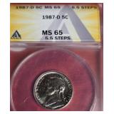 1987-D JEFFERSON NICKLE MS 65 -   5.5 STEPS