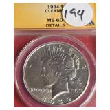 1934 SILVER PEACE DOLLAR MS 60 1934 SILVER PEACE DOLLAR MS 60