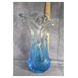 HEAVY MURANO STYLE ART GLASS VASE 13" TALL
