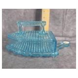 LG WRIGHT BLUE GLASS FLAT IRON BUTTER DISH