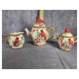 CARDINAL TEAPOT, CREAMER AND SUGAR BOWL