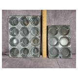 TWO GRANITWARE ENALWARE MUFFIN TINS