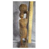 VINTAGE CARVED WOMAN CARRYING BASKET 13.5" TALL